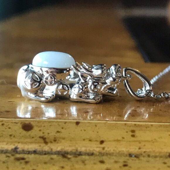 Natural White Jade Sterling Silver Dragon Pendant - Picture 1 of 6